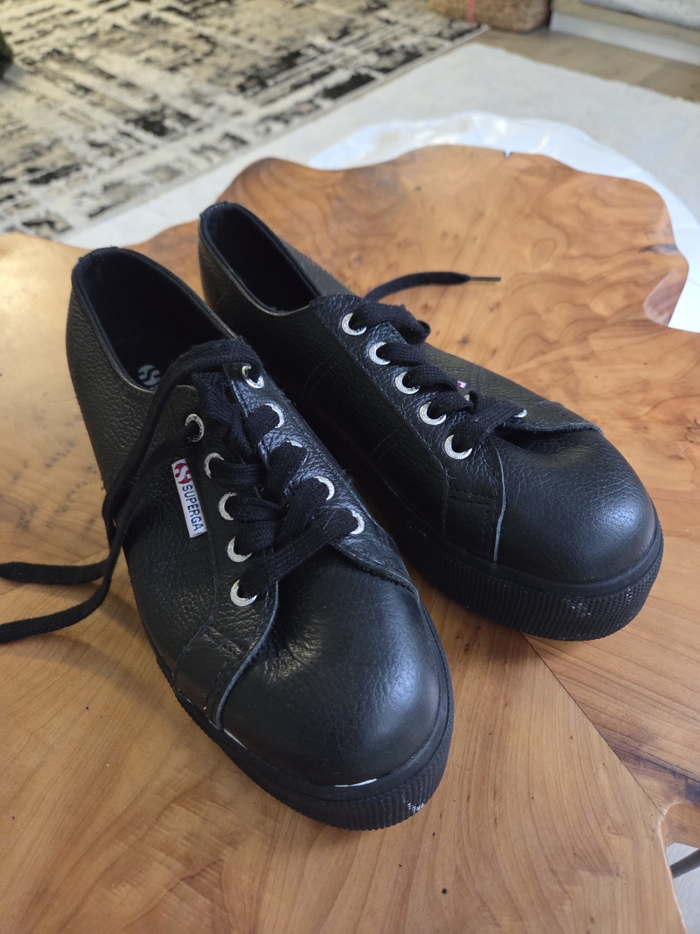 Superga Black Leather Platform Sneakers
